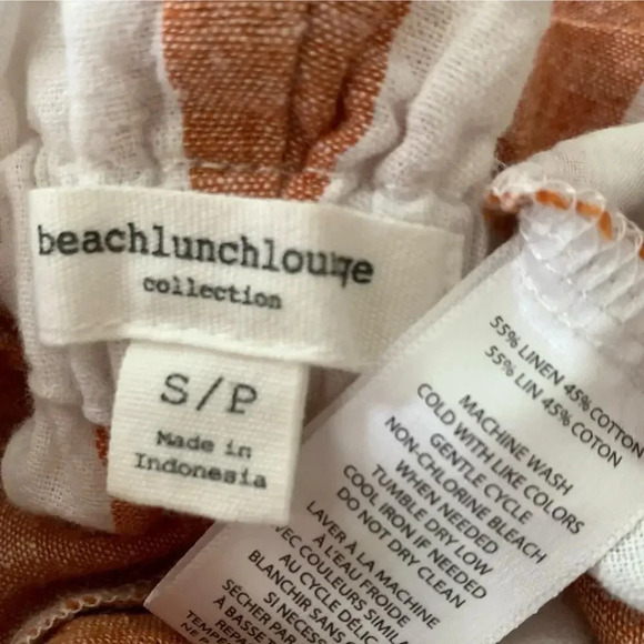 BeachLunchLounge Linen Blend Lagenlook Paperbag Pants Size S Brown White Stripes - Picture 13 of 13